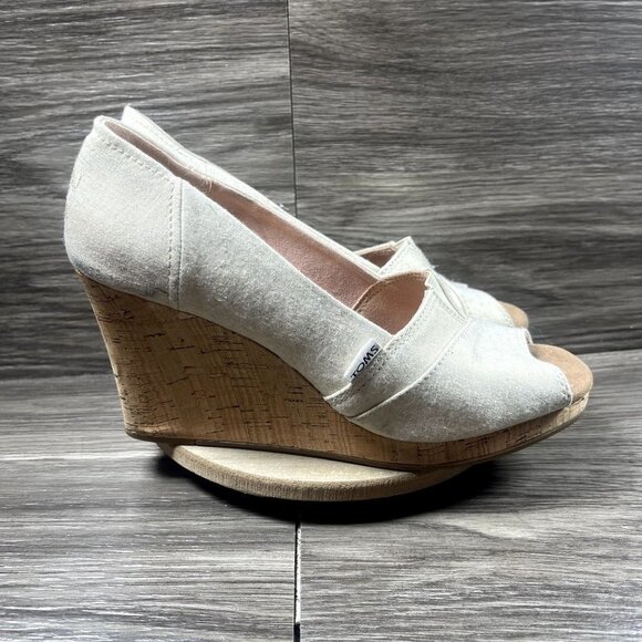 Toms Shoes - TOMS Women's Ivory/Gold Classic Espadrille Wedge Sandal Shoe Size 9